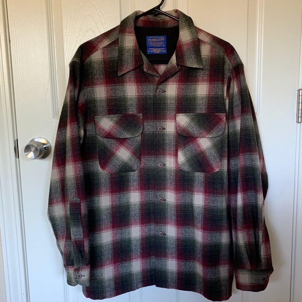 Pendleton maroon and grey plaid button up